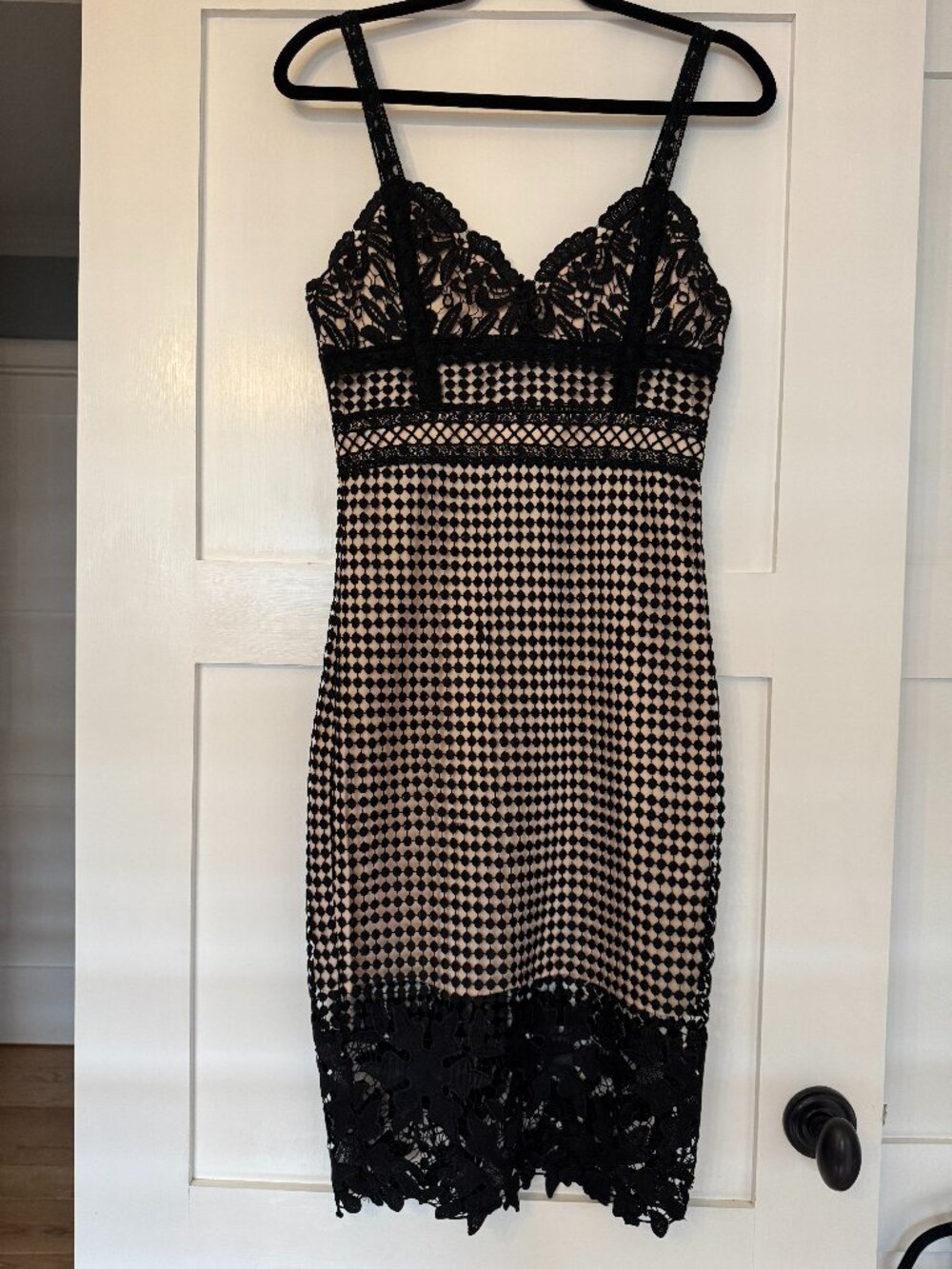 Champagne & Strawberry Cocktail Dress w/Black Lace and Cream Lining Size Small